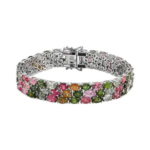 Superposición de platino 925 Sterling Sier Tennis Bracelet para mujer Mti-Tourmne Fine Charm Jewelry - Product Image 1