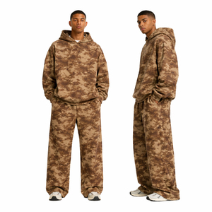 Conjunto Deportivo Personalizado 2026 para Hombre, Color Beige con Parches, Sudadera con Capucha y Pantalones Anchos, Estilo Casual Urbano - Product Image 2