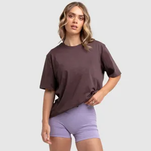 2024 여성 헤비급 100% 면 두꺼운 통기성 크루넥 티셔츠 팔꿈치 길이 짧은 소매 사용자 정의 공급 업체