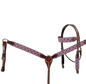 Plastron et serre-tête de Style occidental faits à la main de haute qualité conception d'impression personnalisée produits de cheval en cuir - Product Image 1