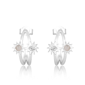 Unique Design 925 Sterling Silver Natural Rainbow Moon Stone And Cubic Zircon Gemstone <b>Earrings</b> For Occasions Jewelry Supplier - Product Image 4