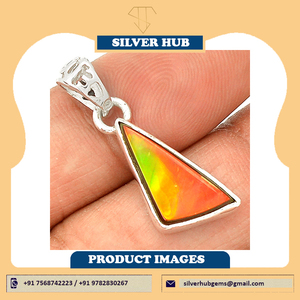Vente en gros Argent Sterling 925 Ammolite Pierre Précieuse Naturelle Solide 925 Starling Argent Pendentif Fait Main Bijoux pour le fournisseur - Product Image 6
