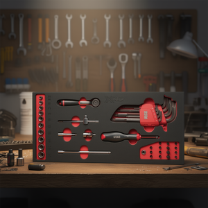 USAG 41-Piece 1/4'' <b>Socket</b> and Allen Keys Set in Two-Tone Foam Module <b>Ratchet</b> Tool Kit - Product Image 3