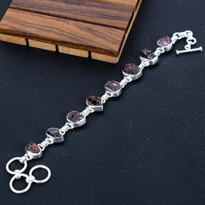 925 Sterling <b>Silver</b> Boho Minimalist Friendship <b>Bracelet</b> Natural Red Garnet Gemstone Handmade Ethnic Cuff January Birthstone Gift - Product Image 2