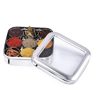 Stainless Steel Spice <b>Box</b> Square Masala Dani Kitchen Rust Resistant Leak Proof Dishwasher Safe Eco-Friendly See-Through Lid - Product Image 1