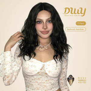 Claire-DWY Short Glueless Synthetic <b>Wig</b> with Transparent Lace Front Middle Part <b>Deep</b> Wavy High Quality Layered Loose <b>Wave</b> Style - Product Image 2
