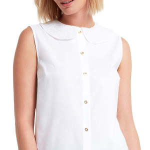 Camicetta Senza Maniche da Donna Halston, Colletto in Pizzo, Ricamo Floreale, Materiale in Popeline di Seta e Organza Lavorata a Maglia, Vestibilità Ampia, Taglia XL, Bianco - Product Image 2