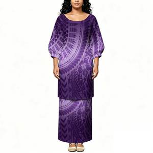 Vestido Maxi Morado Estampado Personalizado para Mujer, Elegante, de Manga Larga, Holgado, a la Moda, Fabricante OEM, Proveedor - Product Image 1