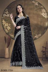 Sari de Alta Costura con Bordado de Lentejuelas y Georgette Sintética para Mujer, Ideal para Fiestas y Festivales, por Fab Zone - Product Image 3