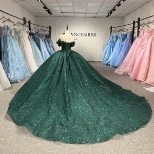 8528 Sparkly Green Sequined Puffy <b>Sweet</b> 15 Girls XV Anos Quinceanera Floor-Length Ball Gown <b>Party</b> Dress - Product Image 3