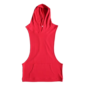Haut de sport sans manches à capuche brodé et imprimé sur mesure pour homme, avec design débardeur MuscleT - Product Image 4