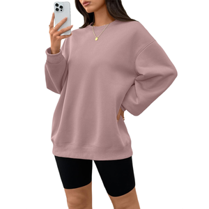Nouveau sweat-shirt à capuche pour femme en molleton de coton surdimensionné à col rond, taille plus, personnalisé, uni, épaules tombantes - Product Image 3