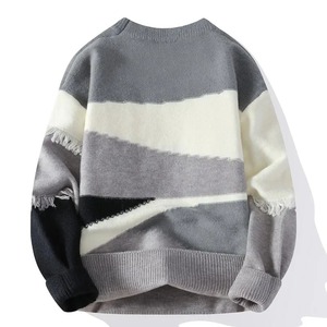 Manches longues rétro glands tricots pull pull Patchwork couleur trou frangé pull haut pour les Couples saison d'hiver - Product Image 1