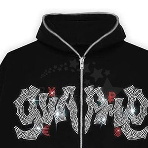 Sudadera con Capucha para Hombre, Estilo Hip Hop Casual, con Lavado Ácido, Pedrería y Detalles con Estampado de Diamantes, para Invierno - Product Image 5