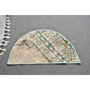 พรมปูพื้นขนแกะสไตล์ตุรกีโบราณขนาด2.5 x 1.5ft ดีไซน์เรียบง่ายสีเบจสีฟ้างานปะต่อทรงสี่เหลี่ยมผืนผ้าใหญ่ขนาด10มม. สำหรับห้องนอน - Product Image 1