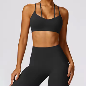 Soutien-gorge de sport Offres Spéciales grande taille avec double bretelles et leggings sans devant en T Scrunch Butt Respirant et confortable - Product Image 4