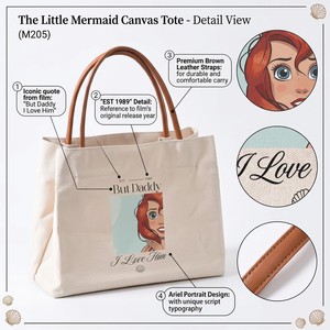Sac fourre-tout en toile imprimé Petite Sirène pour femme, grand sac à bandoulière personnalisé, réutilisable, pour courses, voyages quotidiens, cadeau - Product Image 2