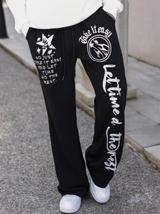 Pantalones de chándal acampanados informales de alta calidad personalizados para hombre, pantalones de chándal con cintura elástica de retazos para hombre, pantalones de chándal acampanados apilados para hombre - Product Image 3