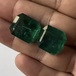 Big Size Rare Natural Zambian Vivid Green Color Premium Quality 36 Carats Emerald Cuts Pair For Earrings Usage Bijoux Jewel