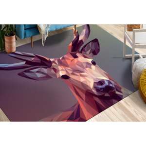 Alfombra con Estampado de Ciervo Poligonal: Temática Animal, Antideslizante, Grande, Delgada, Impresa en 3D, Alfombra de Chenilla - Product Image 1