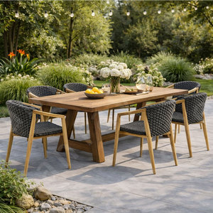 Modern <strong>Grey</strong> Rope <strong>Bistro</strong> <strong>Set</strong> 6-Seater Outdoor Dining Furniture Durable Patio Table and Chairs for Hotels and Villas - Product Image 1