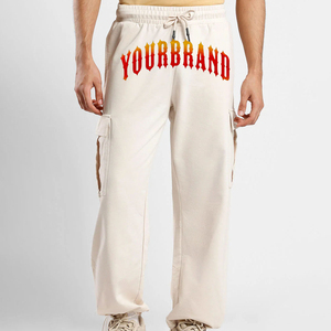 Pantalones de Jogger holgados para hombre, forro polar pesado, multibolsillos, algodón, bordado de carga de gran tamaño, hip hop largo lavado para hombre - Product Image 1