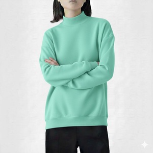 Service OEM en gros, sweat-shirt en molleton personnalisé, 100% coton, écologique, sweat-shirts et pulls à col montant pour femmes, 380g - Product Image 4
