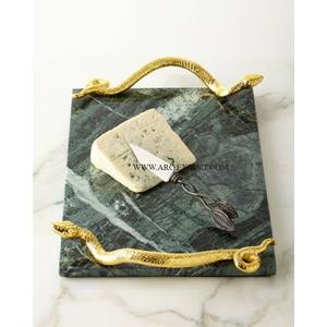 Vintage Gold Plated Metal Brass and <b>Marble</b> Food Serving <b>Tray</b> Latest Designing Handcrafted New Look Dessert and Snacks <b>Trays</b> - Product Image 3