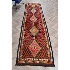 2.6x10.4 ft <b>Runner</b> Vintage Turkish Rug, <b>Red</b> Persian Wool Rug - Product Image 1
