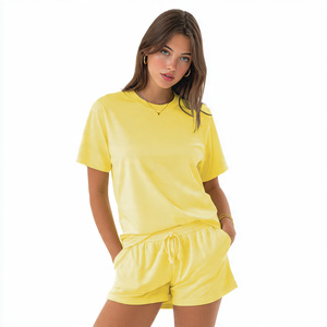 100% coton t-shirt short ensemble femmes été léger Streetwear coton Shorts deux pièces printemps Sublimation Shorts ensemble - Product Image 2