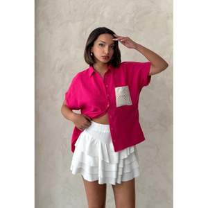 Blusa de Lino Crudo Fucsia para Mujer Topshow con Apliques de Bolsillo, Venta al Por Mayor - Product Image 5