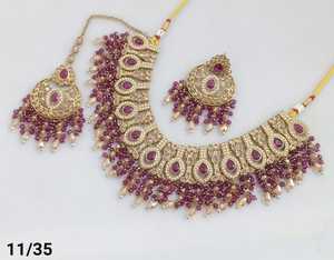 Chapado en oro antiguo hermoso impresionante circón cúbico cristal colgante gota gargantilla collar de boda joyería con pendientes para mujer - Product Image 1