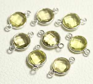 925 Sterling Silver 8mm Natural Lemon Quartz Checker Cut Round bezel Setting Link <b>Charm</b> Connectors Making Necklace <b>Bracelets</b> - Product Image 5