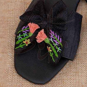 Faux Leather & Raw Silk Women <b>Slide</b> for Anti-Slippery Printed Fashion Design Comfortable Durable All Seasons - Product Image 4