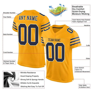 Custom <b>Yellow</b> Navy Blue Football Jersey V Neck Short American Football Uniform Team Name Number Printed Breathable - Product Image 3