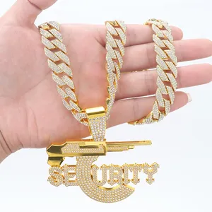 Exclusive Customizable <b>Mens</b> And Womens Cuban Chain Necklaces With Rhinestone Pendants Gilded For Stylish Parties - Product Image 6