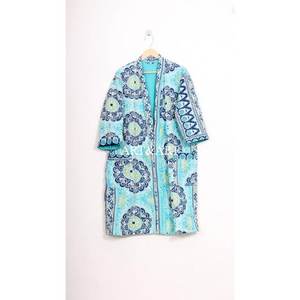 Kimono en coton matelassé Kantha fait main, style bohème, coloré, longue robe tricotée indienne pour femme, été-printemps - Product Image 2