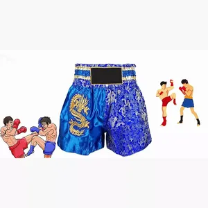 กางเกงขาสั้นมวยไทยสีฟ้าพิมพ์ลายมังกรต่อสู้ - Product Image 3