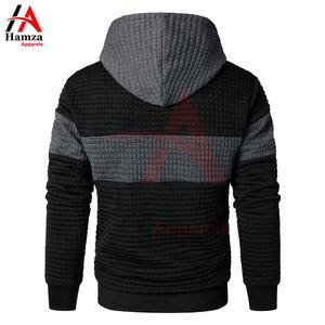 Sweat à capuche élégant à texture gaufrée noir et gris en mélange de coton doux 320 GSM Pull décontracté avec capuche réglable et manchette côtelée - Product Image 6