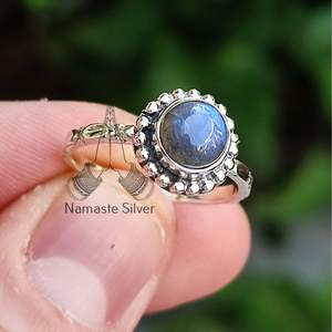Handmade Boho Style Labradorite <b>Silver</b> <b>Ring</b> Natural Labradorite Gemstone <b>Set</b> in Sterling <b>Silver</b> Cut Stone Jewelry Gift for Her - Product Image 2