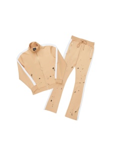 Ensemble de jogging à capuche en coton surdimensionné pour hommes pantalon de survêtement évasé rayures blanches survêtement d'hiver vintage grande taille thermique respirant - Product Image 2