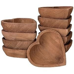 Tazón de masa de madera en forma de corazón de granja, tazón decorativo de Paulownia de 7 "tallado a mano para exhibiciones de frutas y velas (1 paquete) - Product Image 5