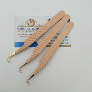 Pince à épiler d'extension de cils d'impression de poignée de diamant de 90 degrés pour l'éventail de cils produits de haute qualité pointe d'or de couleur crème - Product Image 6