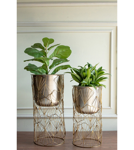 Macetas de Metal hechas a mano, impresionante maceta redonda dorada decorativa con soporte, estilo moderno alto, interior, exterior, jardín, Patio, balcón - Product Image 5