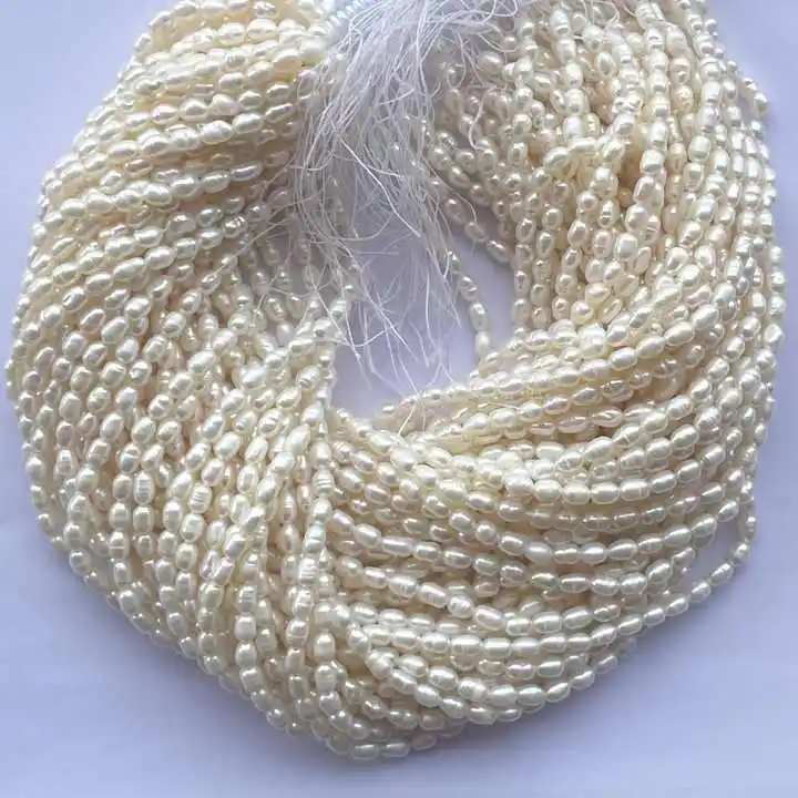 4mm natürliche weiße Farbe Süßwasser Perle Stein Reis Perlen Strand von Großhandel Stein Direkt lieferant Kultur perlen Fabrik
