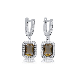Boucles d'oreilles pendantes en zircon en forme de baguette de 11x12 mm, fabrication artisanale turque, argent 925, bijoux de charme pour mariage et fête pour femmes - Product Image 1