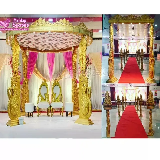 ชุด Mandap ออกแบบหงส์งานแต่งงานของชาวฮินดูที่สวยที่สุด,เสาหงส์งานแต่งใต้ Mandap สำหรับตกแต่งงานแต่งงาน FRP ลายหงส์