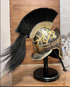 Casco Espartano de la Antigua Grecia con Pluma Negra |   Casco de Guerrero de Metal Hecho a Mano para Exhibición, Disfraces y Coleccionistas - Product Image 3