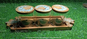 Bocaux en acrylique sur plateau en bois incrusté de nacre, personnalisés, logo en cristal de luxe, décoration du Ramadan en provenance d'Inde - Product Image 6