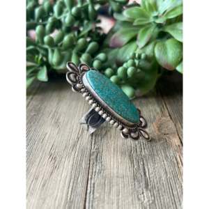 Turquoise Mountain <b>Sterling</b> <b>Silver</b> <b>Adjustable</b> <b>Ring</b> Boho Geometric Bezel Set Natural Stone - Product Image 3